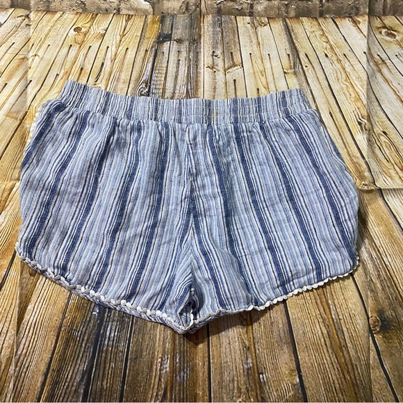 Aeropostale Blue White Striped Tassel Linen Blend Shorts - Picture 3 of 5